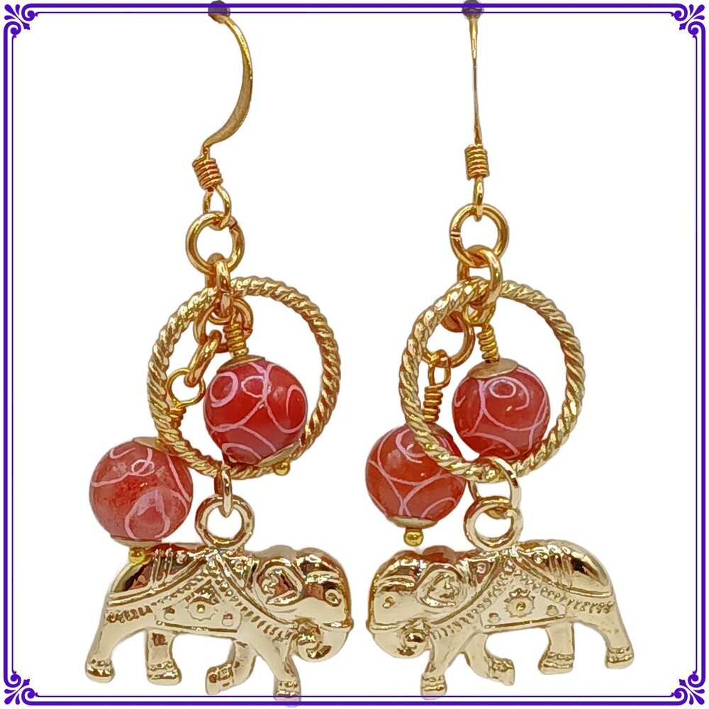 Unique Elephant Charm Beaded Earrings, animal earrings, Circus Earrings